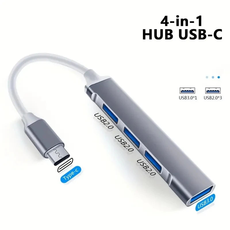 🔌 Hub USB-C 4 Ports Ultra Rapide – Adaptateur Multiport 3.0 pour MacBook, Lenovo, Xiaomi & PC