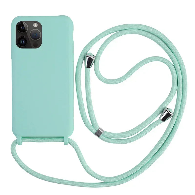Coque iPhone à Lanière – Silicone Souple Candy Color avec Bandoulière Ajustable