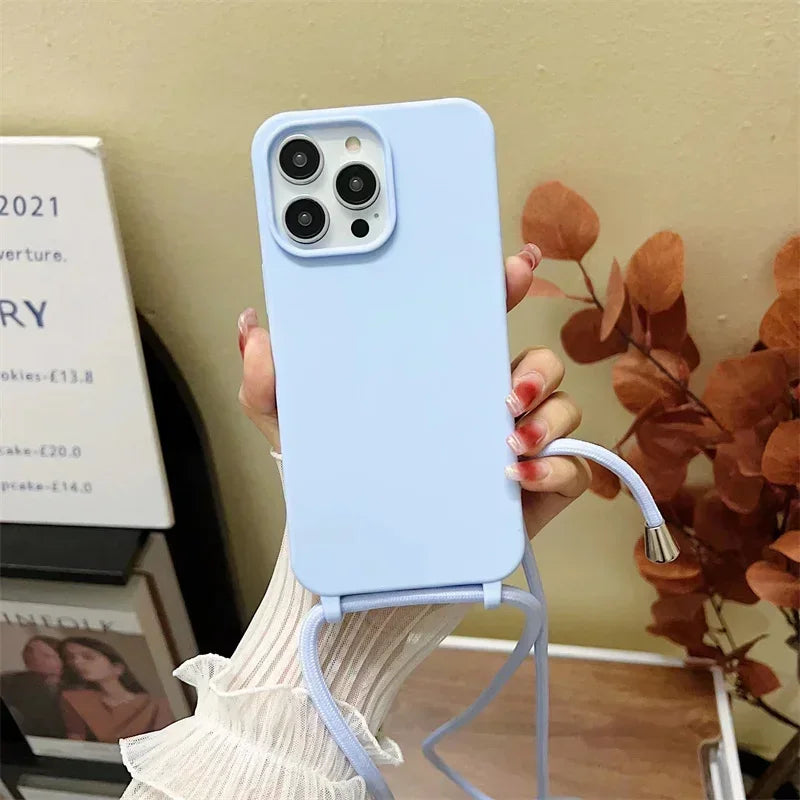 Coque iPhone à Lanière – Silicone Souple Candy Color avec Bandoulière Ajustable