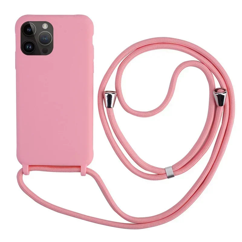 Coque iPhone à Lanière – Silicone Souple Candy Color avec Bandoulière Ajustable