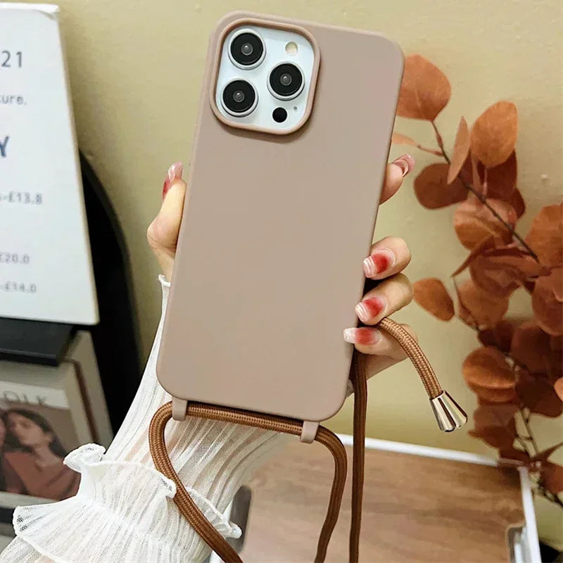 Coque iPhone à Lanière – Silicone Souple Candy Color avec Bandoulière Ajustable