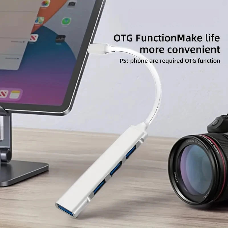 🔌 Hub USB-C 4 Ports Ultra Rapide – Adaptateur Multiport 3.0 pour MacBook, Lenovo, Xiaomi & PC