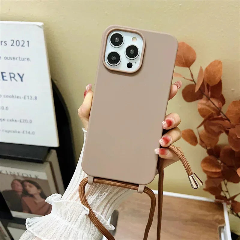 Coque iPhone à Lanière – Silicone Souple Candy Color avec Bandoulière Ajustable